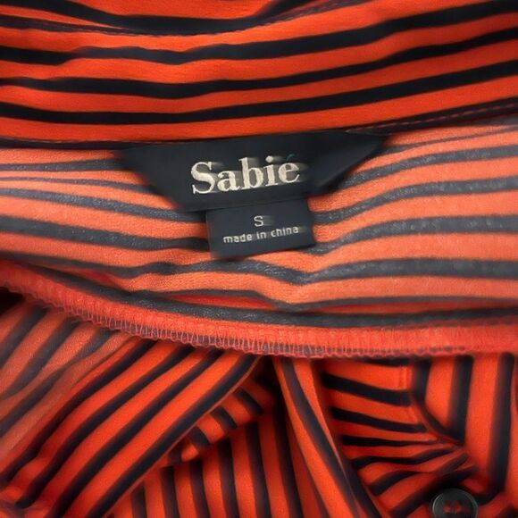 Sabie Orange and Blue Stripe Silk Blouse. - Picture 6 of 7